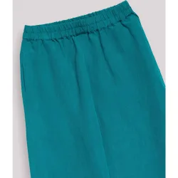Pantalones anchos de mujer fluidos con cintura elástica y botones laterales