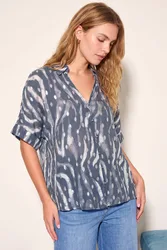 Foil Spot Print Collared Shirt - Grey - Size: 10