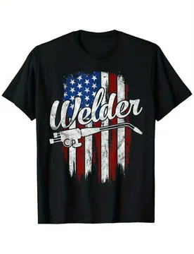American Flag Welder-Distressed Design with "Welder" Graphic & Welding Tools-100% cotton O-neck casual printed men's T-shirt - Aliexpress - FashionsVida