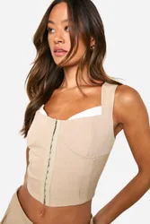 Womens Tall Contrast Detail Hook And Eye Corset Top - Beige - Size 16 Uk