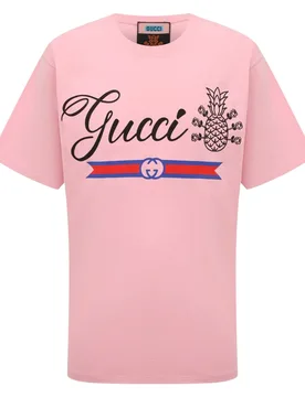 Mens Pineapple Logo Oversized Fit Pink T-Shirt Cotton - Size Large - Gucci - FashionsVida
