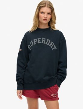 Superdry Damen Lässiges Athletic Essentials Sweatshirt mit Rundhalsausschnitt Navy - Größe: 42