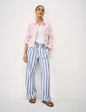 Linen Rich Striped Wide Leg Trousers Navy Mix female - Crew Clothing - FashionsVida