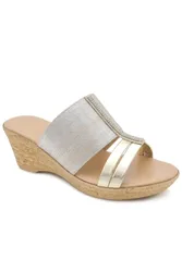 Wide Fit Stretchy Mule Sandals - Gold - Size: 4