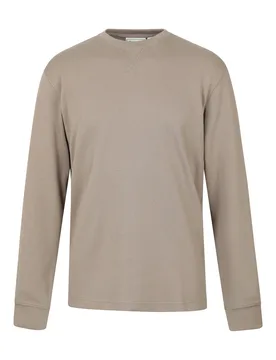 Tillsbury Mens Textured Waffle Long Sleeve Crew - Beige - Mountain Warehouse - FashionsVida