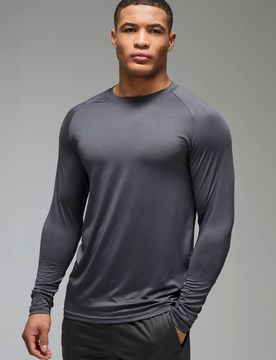 Herren Herren Active Leichtes Essentials Gym Raglan Langarm Regular Fit T-Shirt Charcoal Größe Small