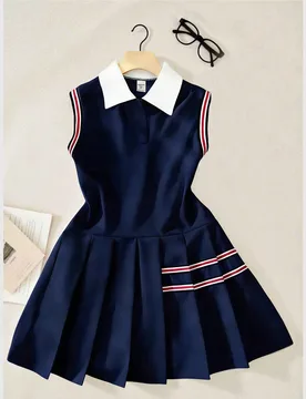 Vestido plisado sin mangas con cuello para niñas preadolescentes de moda informal - Shein - FashionsVida