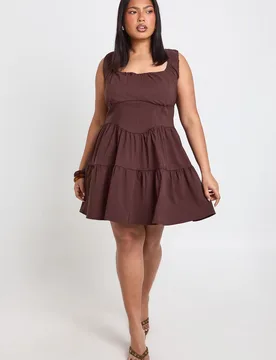 Womens Plus Bengaline Square Neck Mini Dress - Chocolate Viscose - Size 22 Uk - Boohoo - FashionsVida