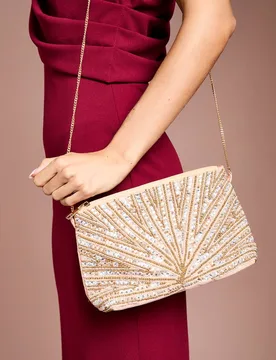 Hannah Diamante Ruched Clutch Bag - Gold - Size: One Size - Coast - FashionsVida
