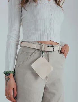 Womens Pu Leather Belt With Dettachable Card Holder - Cream - One Size - SVNX - FashionsVida