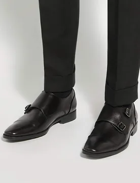 Wide Fit Leather Double Monk Strap Shoes Black male - Dune london - FashionsVida
