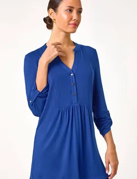Women's Button Detail Tunic Top in Blue Size: 10 - Blue - Size: 10 - Roman - FashionsVida