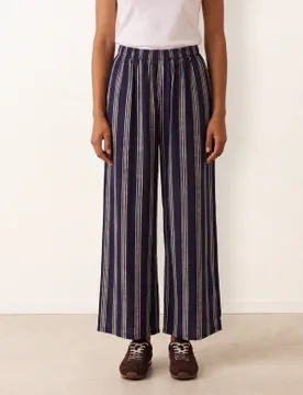Striped Wide Leg Trousers - ONE / NAVY - female - Blue Vanilla - FashionsVida