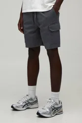Herren Essenzielle Schmal Geschnittene Cargo-Shorts Mit Elastischem Bund Aus Twill In Mittlerer Länge Grey Größe Large
