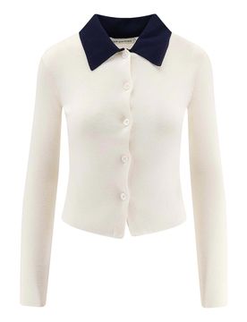 Cardigan In Lana Con Colletto In Contrasto