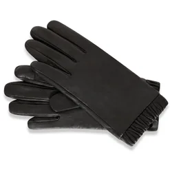 Womens Black Leather Gloves With Elasticated Cuff - Size Medium/large