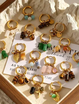 Fashion Variety Wear Ways Golden Stacking Earrings for Women Leaf Star Acorn Shaped Stone Pendant Stainless Steel Charm Jewelry - Aliexpress - FashionsVida