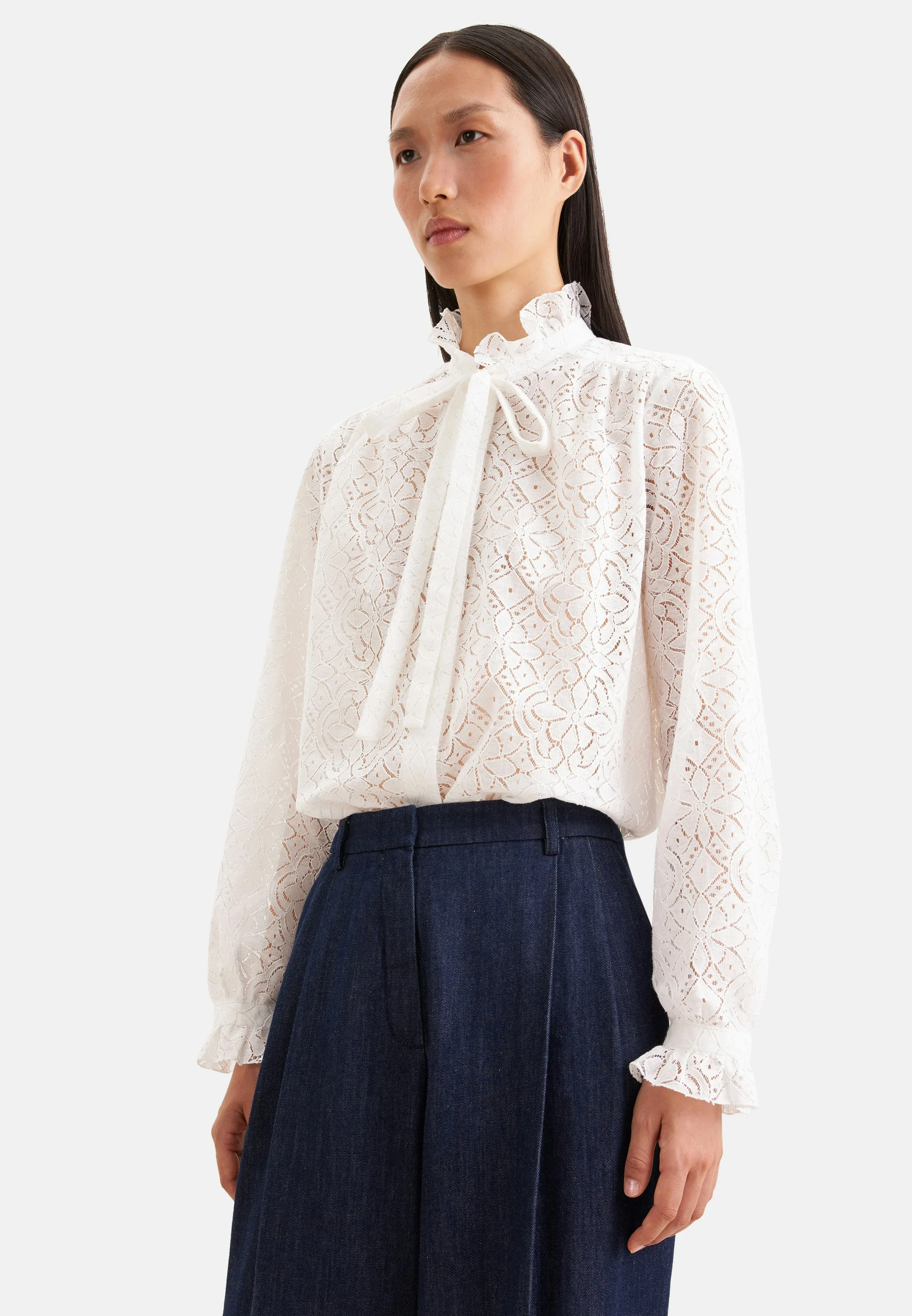 Schluppenbluse aus Spitze, Baumwoll Mix Weiß 42 - Seidensticker - FashionsVida