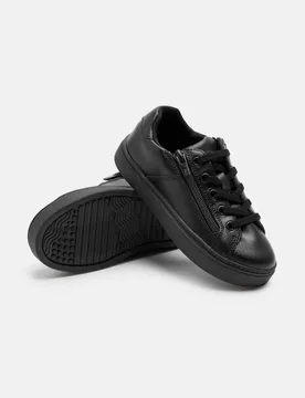 Kids' Leather Zip Fastening School Shoes (8 Small-2 Large) Black male - M&S - FashionsVida
