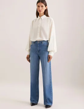 Wide- Leg Jeans High Waist mit Stretchanteil Blau 44 - Seidensticker - FashionsVida