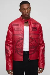 Herren Regular Fit Herren Racing PU Bikerjacke Red Größe Small