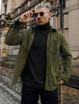 Chaqueta casual de pana ligera talla grande vendida para hombres, cardigan de manga larga con cuello vuelto y botones, con bolsillos dobles, adecuado - Shein - FashionsVida
