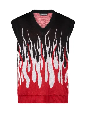 Pullover Smanicato Uomo Jacquard Flames Gilet Black/white/red - VISION OF SUPER - FashionsVida