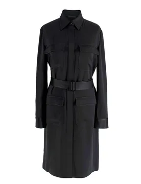 Belted Black Satin Shirt Dress - The Row - FashionsVida