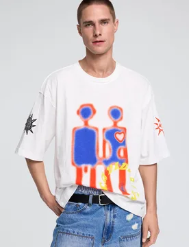 T-shirt imprimé robots WHITE S male - Desigual - FashionsVida