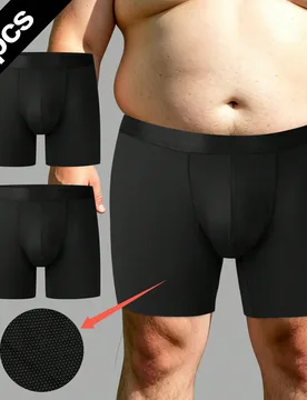Norcotton 2piezas/paquete Calzoncillos Boxer Largos de Malla de Nailon Talla Grande para Hombres, Extra Anchos & Extra Largos, Adecuados para Hombres - Shein - FashionsVida