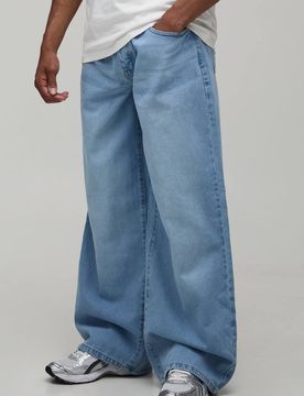 Herren Basic Baggy-Fit Jeans Hosen Light Blue Größe 38L
