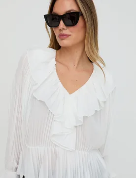 River All Over Pleats Blouse In White - 6 - Lily and Lionel London Limited - FashionsVida