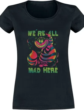 Disney T-Shirt - Chesire Rainbow - S bis L - für Damen - Größe S - schwarz - Lizenzierter Fanartikel - Frauen - female - Alice im Wunderland - FashionsVida
