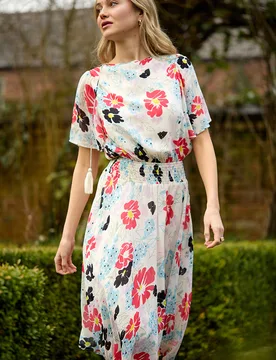 Galaxy Cowl Neck Poppy Print Midi Dress In Multi - 8 - Lily and Lionel London Limited - FashionsVida