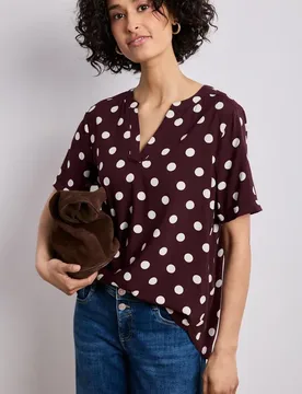 Kurzarm Bluse mit Turn-Up female Rot - Street One - FashionsVida