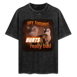 My Tummy Hurts Really Bad - Cat word art T-Shirt Minimalist Casual Short Sleeve Top