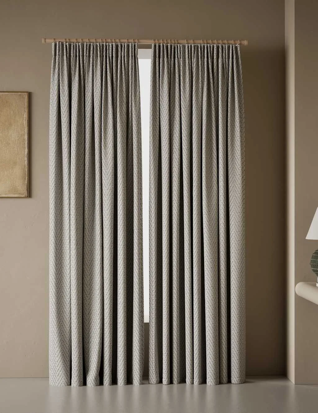 Textured Herringbone Eyelet Curtains Light Grey Mix - M&S - FashionsVida