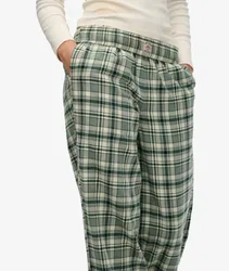 Superdry Damen Karierte Baumwollhose mit Elastikbund Green - Größe: 34