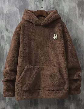 Sudadera con capucha de felpa para hombre de talla grande con estampado de letras, sudadera con capucha marrón para hombre, sudadera con capucha de b - Shein - FashionsVida