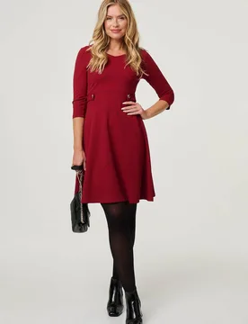Women's 3/4 Sleeve Short Skater Dress in Red Size: 14 - Red - Size: 14 - Izabel London - FashionsVida
