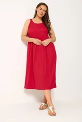 Textured Smock Midi Dress - Red - Size: 16