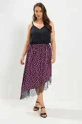 Polka Dot Lace Asymmetric Hem Skirt - Purple - Size: 20