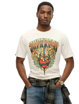 T-shirt à Manches Courtes Biker Rock Graphic Loose Bone White L
