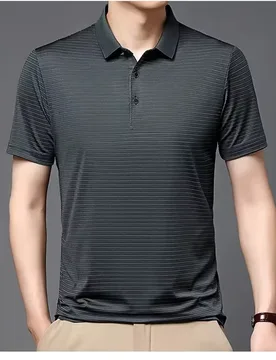 Summer New Ice Silk Polo Shirts Men's Short Sleeve Lapel Striped Printing Business Casual T-shirt Breathable All Match Tops Male - Aliexpress - FashionsVida