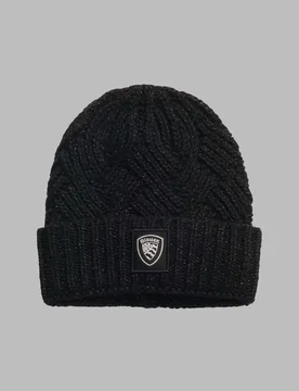 Berretto nero in lana e cashmere a coste con inserti in lurex - Blauer - FashionsVida