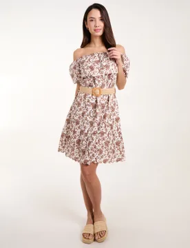 Bardot Broderie Mini Belted Dress - L / CHOCOLATE - female - Blue Vanilla - FashionsVida