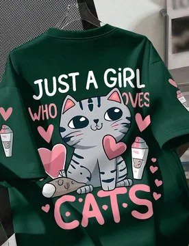 Camiseta de cuello redondo con estampado de gato y corazón de dibujos animados para niñas, top casual y suave para el verano - Shein - FashionsVida