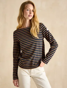 Pure Cotton Striped Slash Neck Top Navy Mix female - Joules - FashionsVida