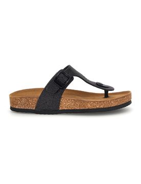 Ciabatte infradito Nere con glitter e sottopiede in pelle S31Y820 38