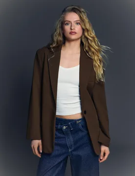 Blazer À Boucle Au Dos M Marron - Bershka - FashionsVida